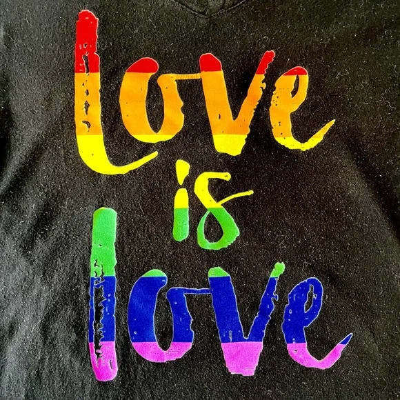 Love Is Love Rainbow Graphic V-Neck Tee Shirt Black - Picture 5 of 5
